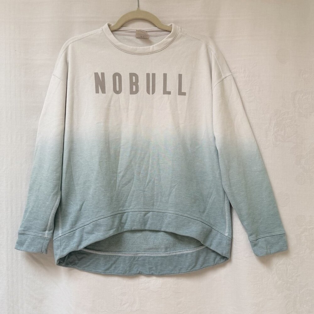 Nobull Womens White Green Ombré Graphic Crew Neck Sweatshirt Womens Small Cozy